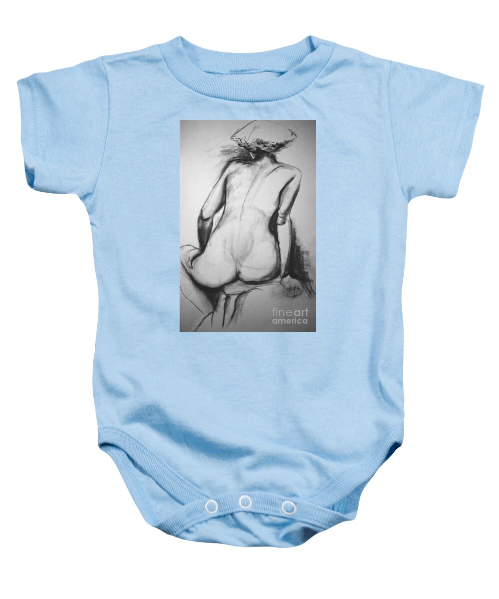 Woman Baby Onesie featuring the drawing Lost In Thought by Rory Siegel