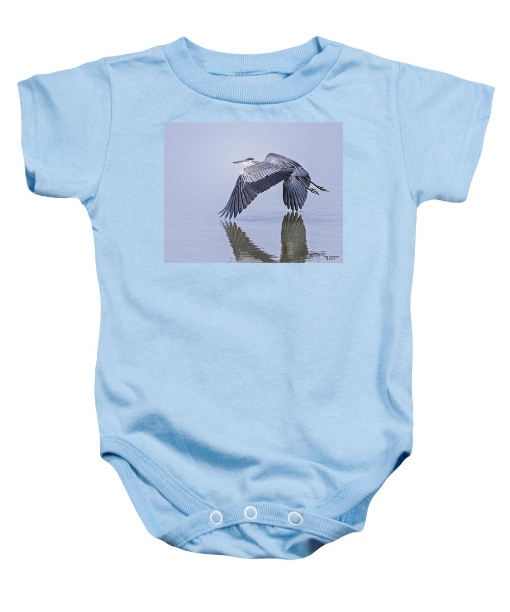 Heron Baby Onesie featuring the photograph Low Flying Heron by Peg Runyan
