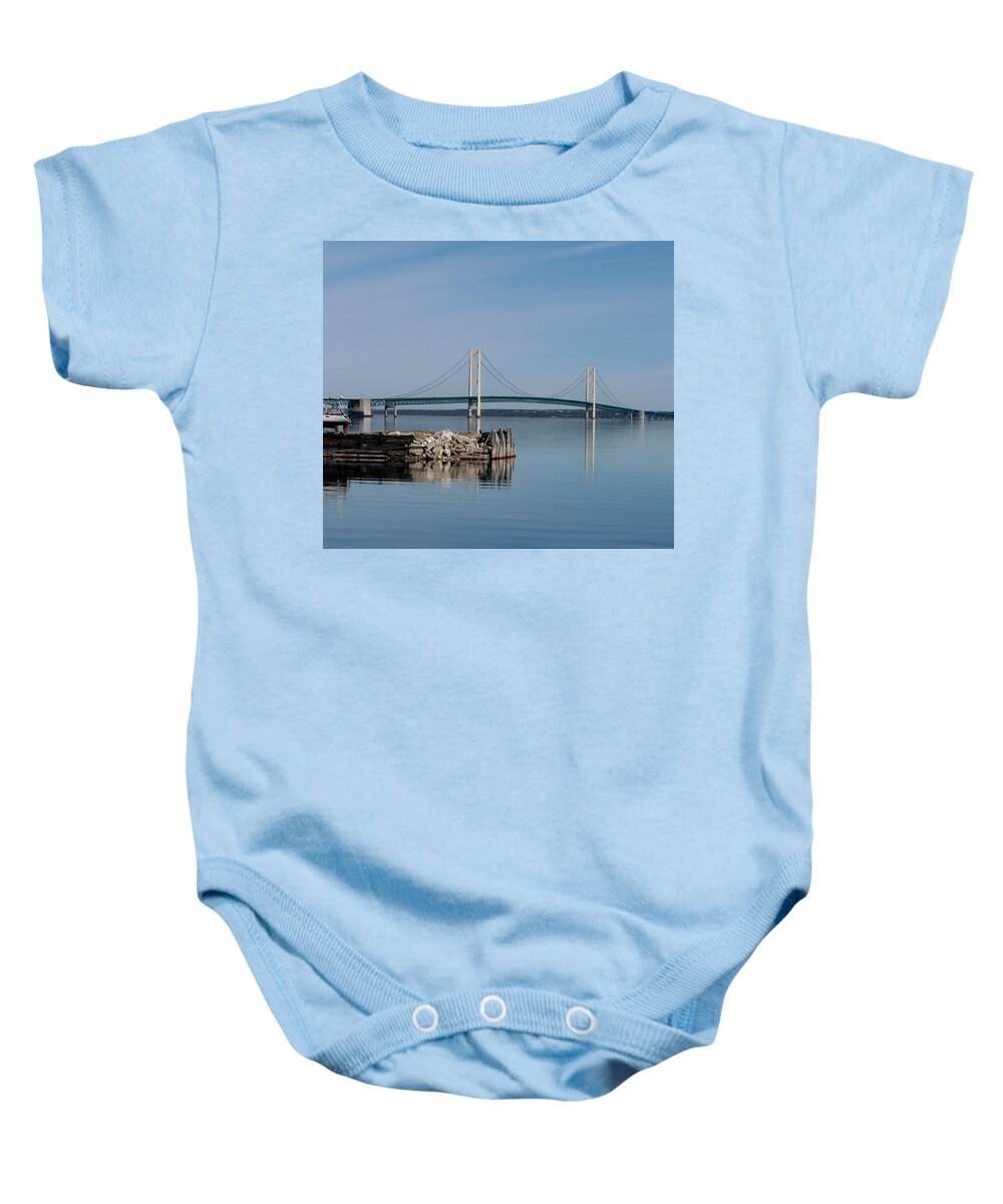 Mackinac Bridge Baby Onesie featuring the photograph Mackinaw Reflections by Keith Stokes