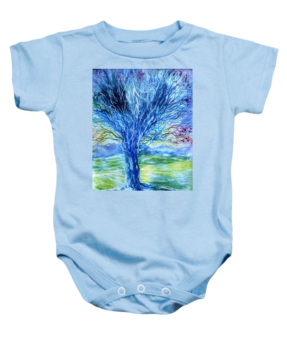 Landscape Baby Onesie featuring the painting Magic Thorn Tree the Celtic Tree of Life by Trudi Doyle