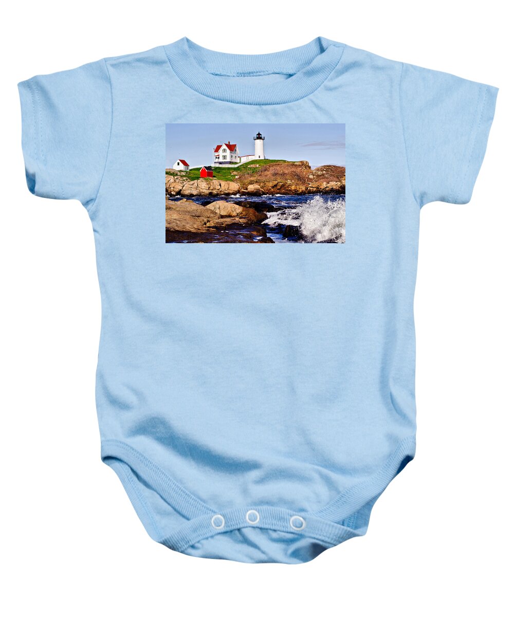 Nubble Light Baby Onesie featuring the photograph Maine's Nubble Light by Mitchell R Grosky