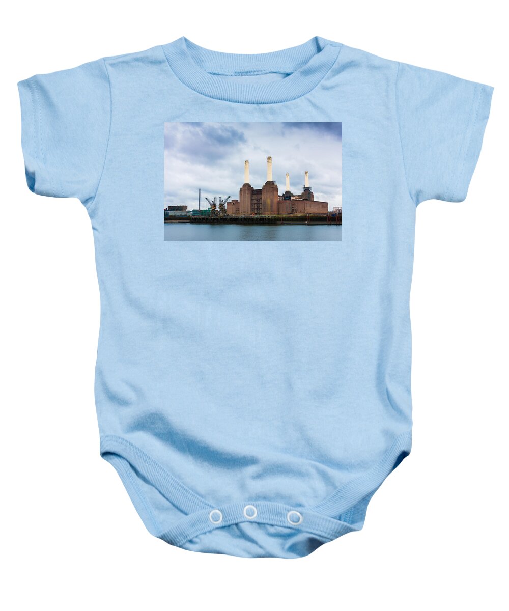 Clouds Baby Onesie featuring the photograph Moody Battersea Power Station by Semmick Photo