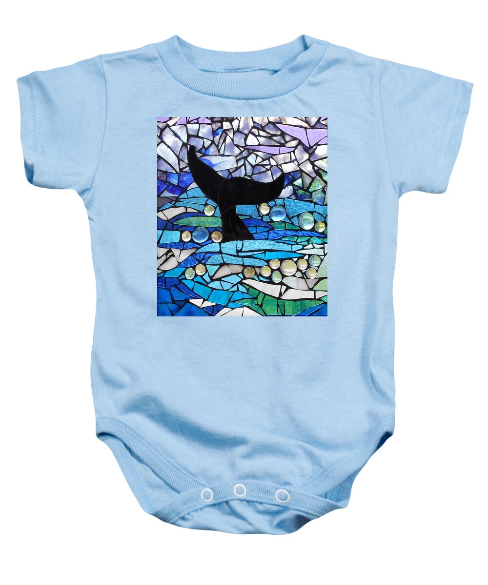 Whale Baby Onesie featuring the glass art Mosaic Stained Glass - Whale Tail by Catherine Van Der Woerd
