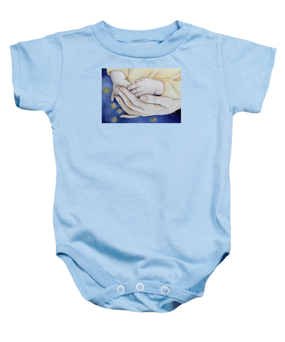 Hands Baby Onesie featuring the painting My Blessing by Kelly Miyuki Kimura