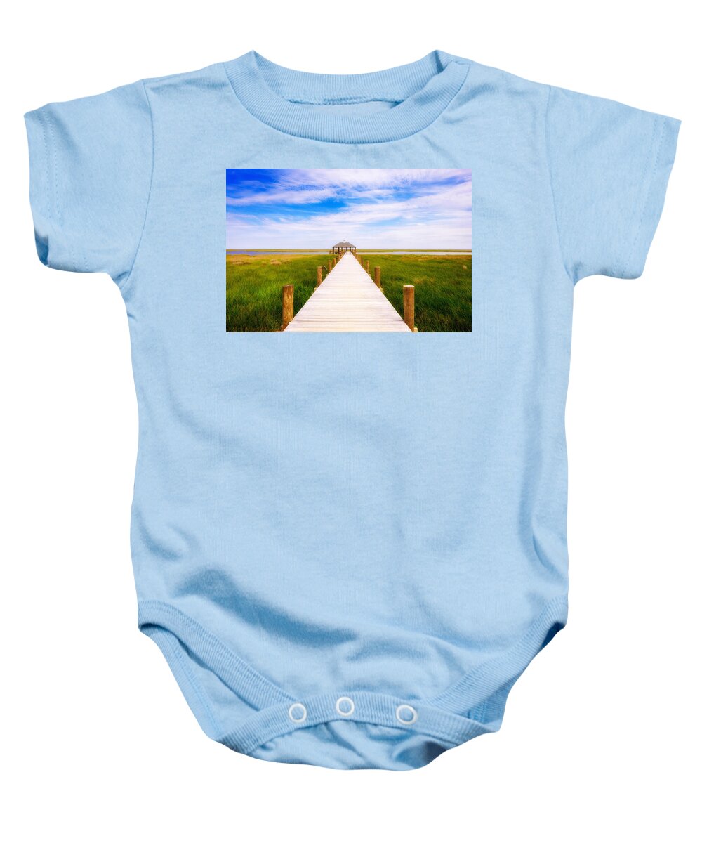 Gulf Of Mexico Baby Onesie featuring the photograph Lonely Pier I by Raul Rodriguez