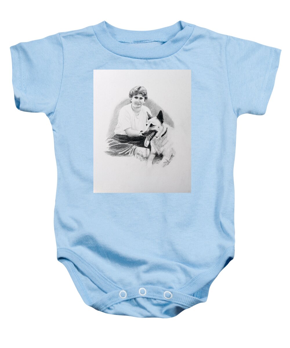 Boy Baby Onesie featuring the drawing Nicholai And Bowser by Daniel Reed