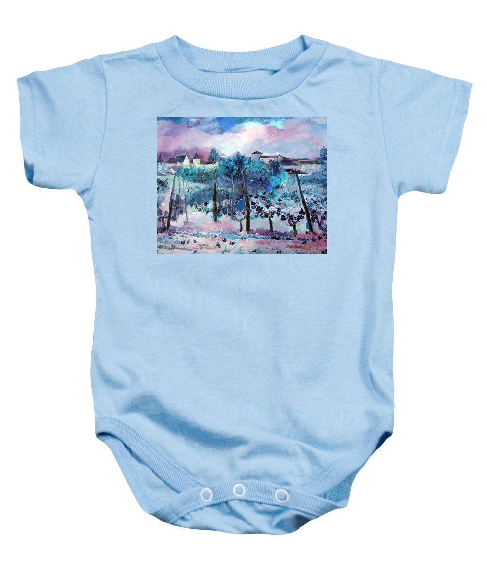 Landscape Baby Onesie featuring the painting Night at Fleac by Kim PARDON