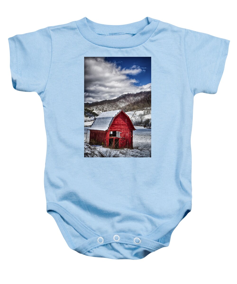 Snow Baby Onesie featuring the photograph North Carolina Red Barn by John Haldane