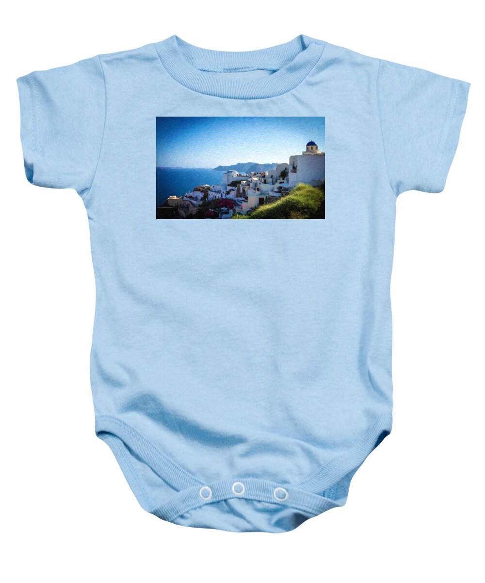 Landscape Baby Onesie featuring the painting Oia Santorini Grk4332 by Dean Wittle