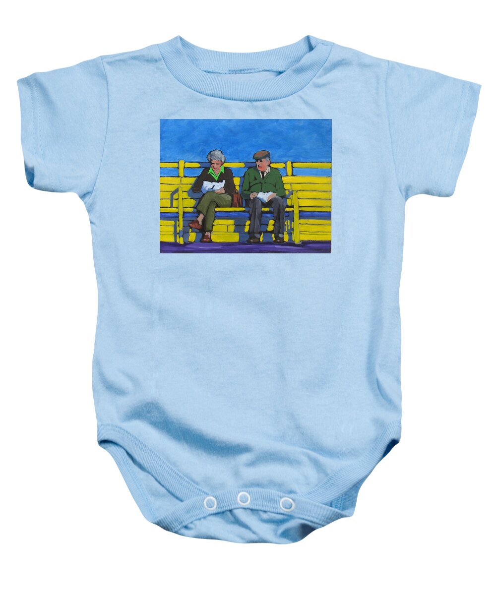Couple Baby Onesie featuring the painting Old Couple by Kevin Hughes