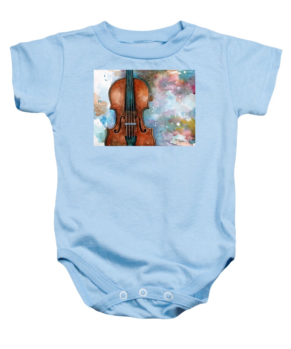 Violin Baby Onesie featuring the painting One Voice in the Cosmic Fugue by Sean Parnell