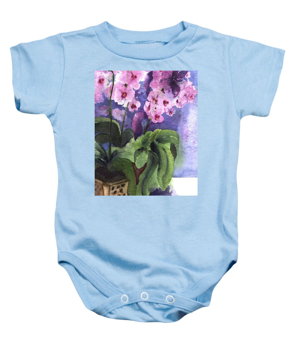Orchids Baby Onesie featuring the painting Orchids in the Window by Maria Hunt
