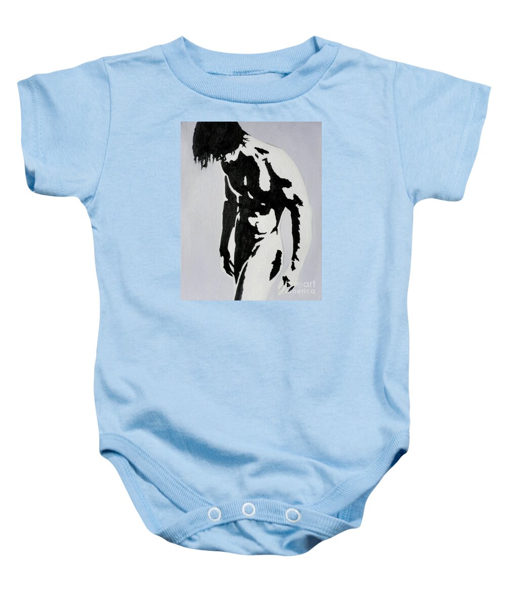 Original Baby Onesie featuring the painting Original Black An White Acrylic Paint Man Gay Art -male Nude#16-2-4-17 by Hongtao Huang