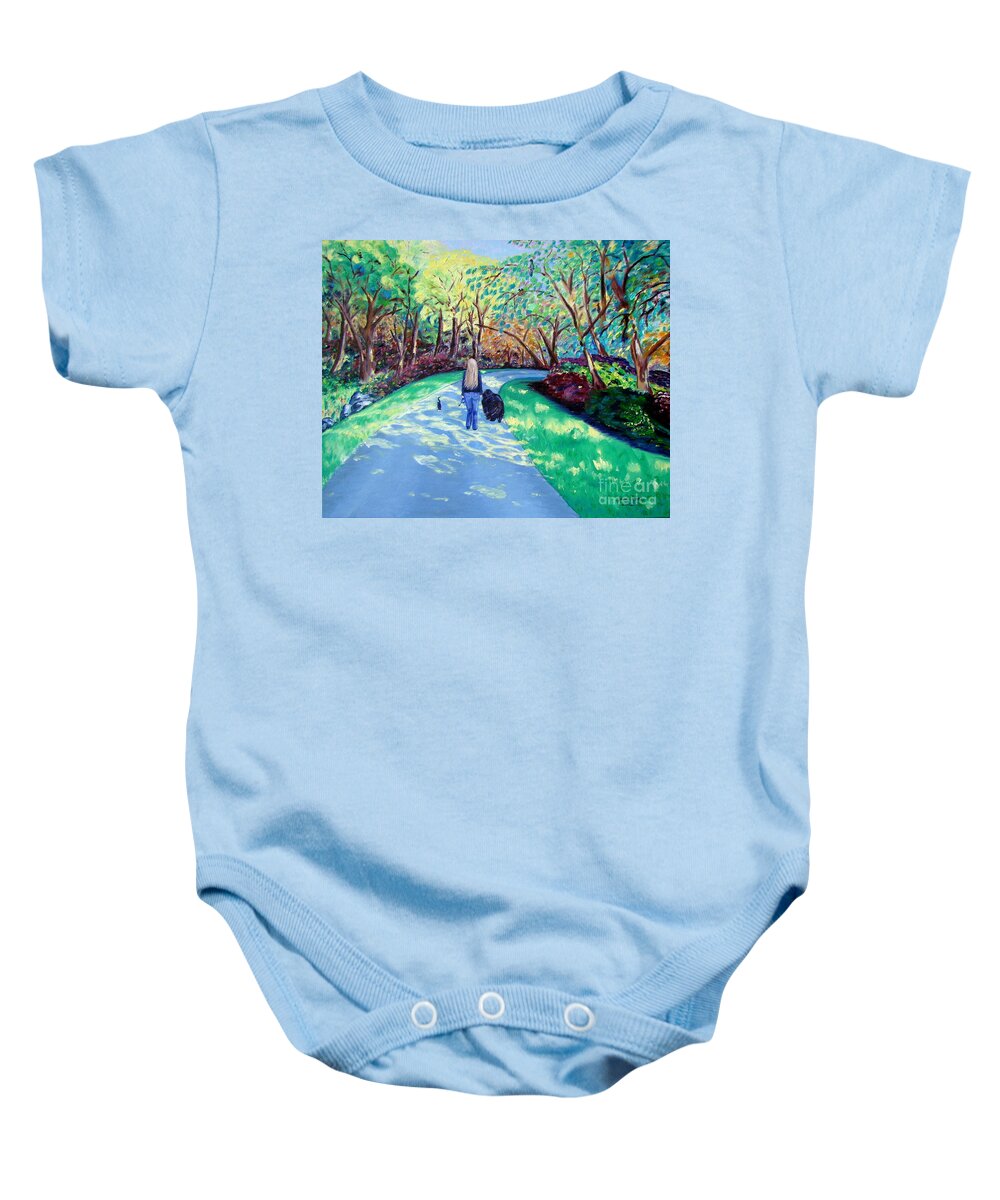 Take A Walk Baby Onesie featuring the painting Our Daily Walk by Lisa Rose Musselwhite