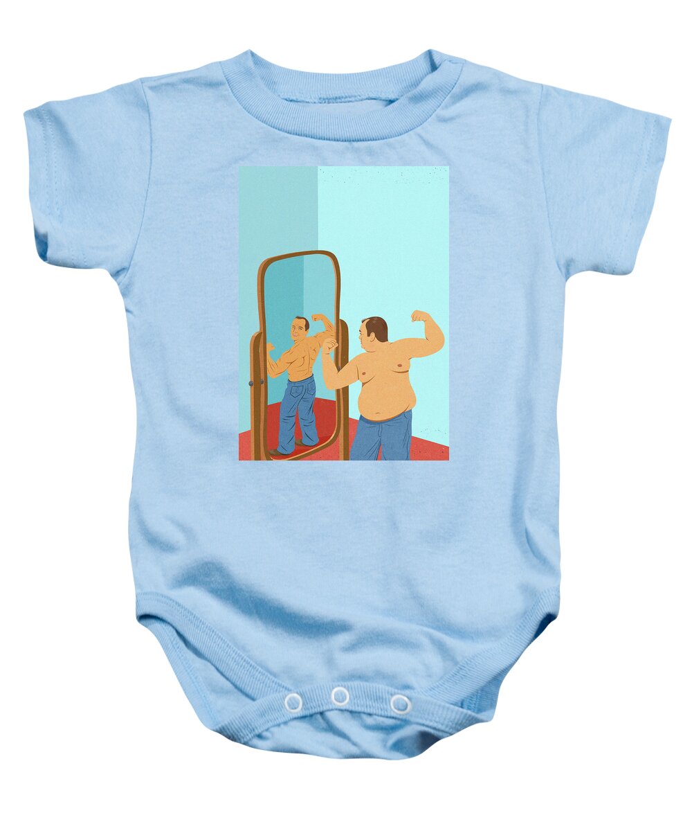 50-54 Years Baby Onesie featuring the photograph Overweight Man Looking At Reflection by Ikon Ikon Images
