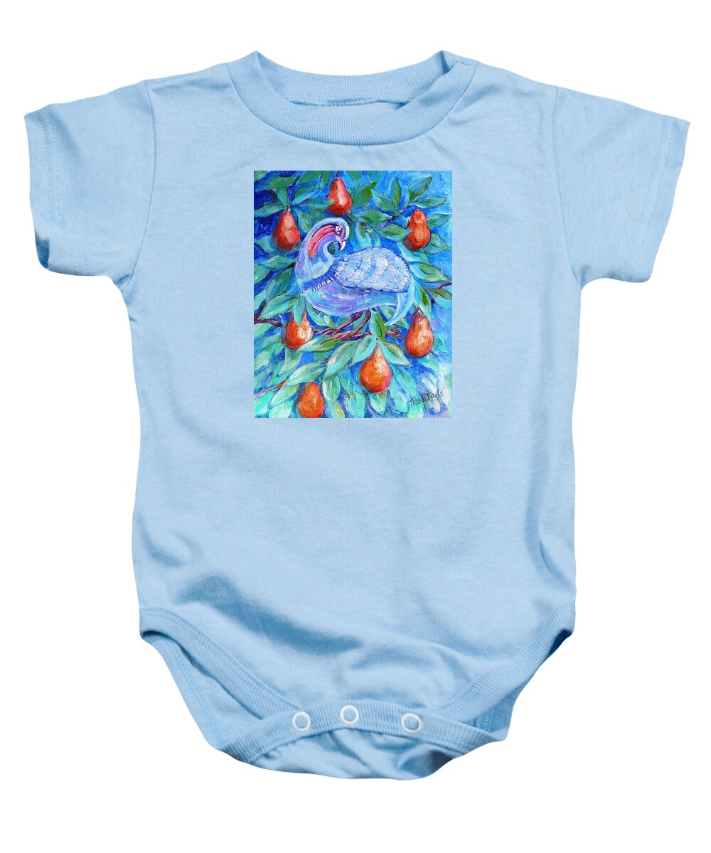 Christmas Baby Onesie featuring the painting Partridge in a Pear Tree by Trudi Doyle