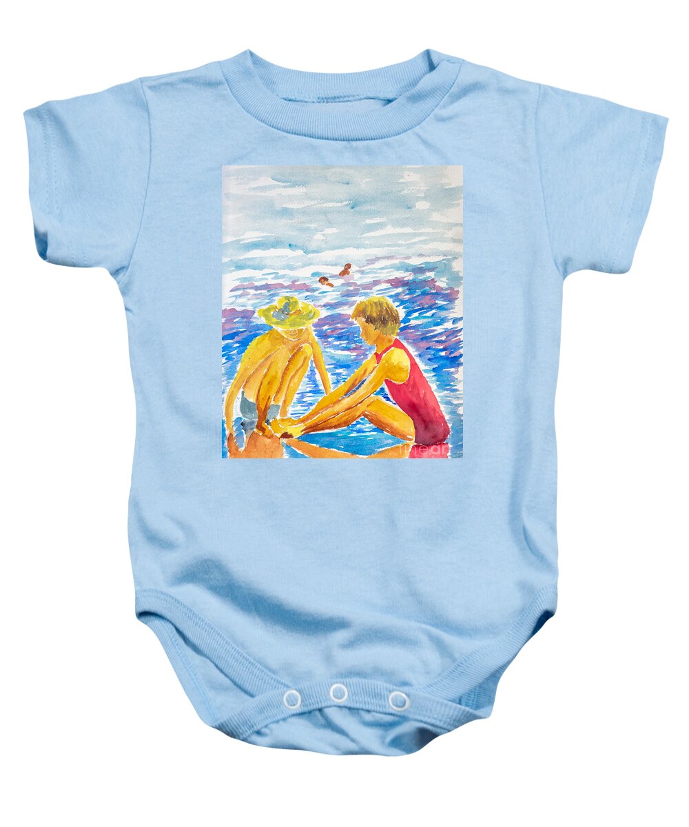 Nature Baby Onesie featuring the painting Playing on the Beach by Walt Brodis