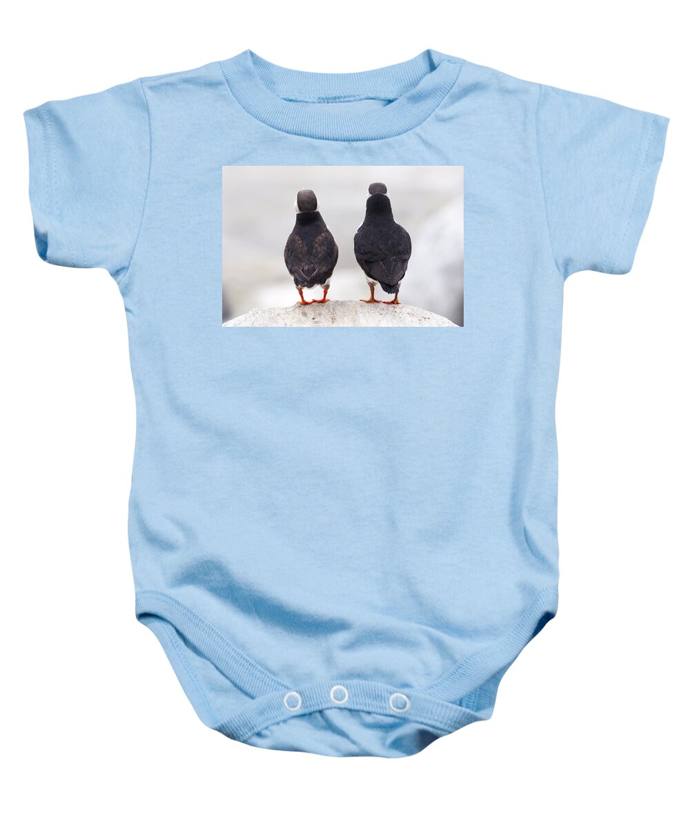 Puffins Baby Onesie featuring the photograph Puffin Philosophers by Brent L Ander