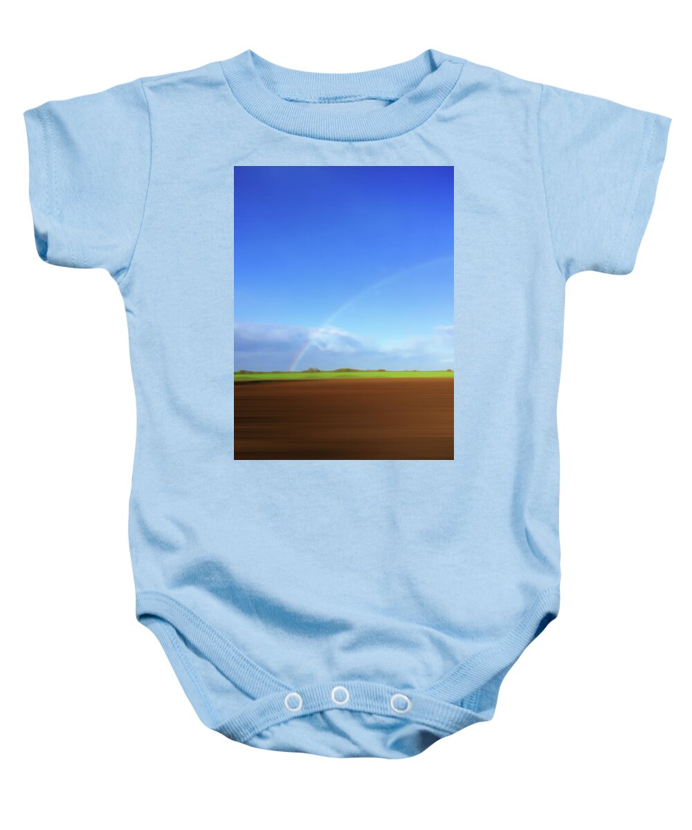 Beauty In Nature Baby Onesie featuring the photograph Rainbow In Field by Ikon Ikon Images