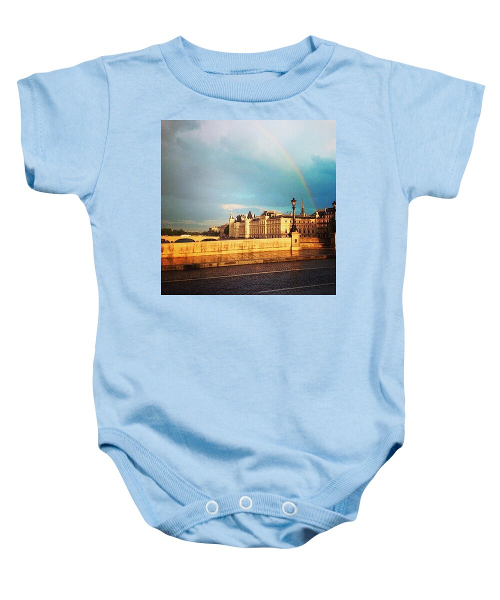 Paris Baby Onesie featuring the photograph Rainbow Over The Seine. by Allan Piper