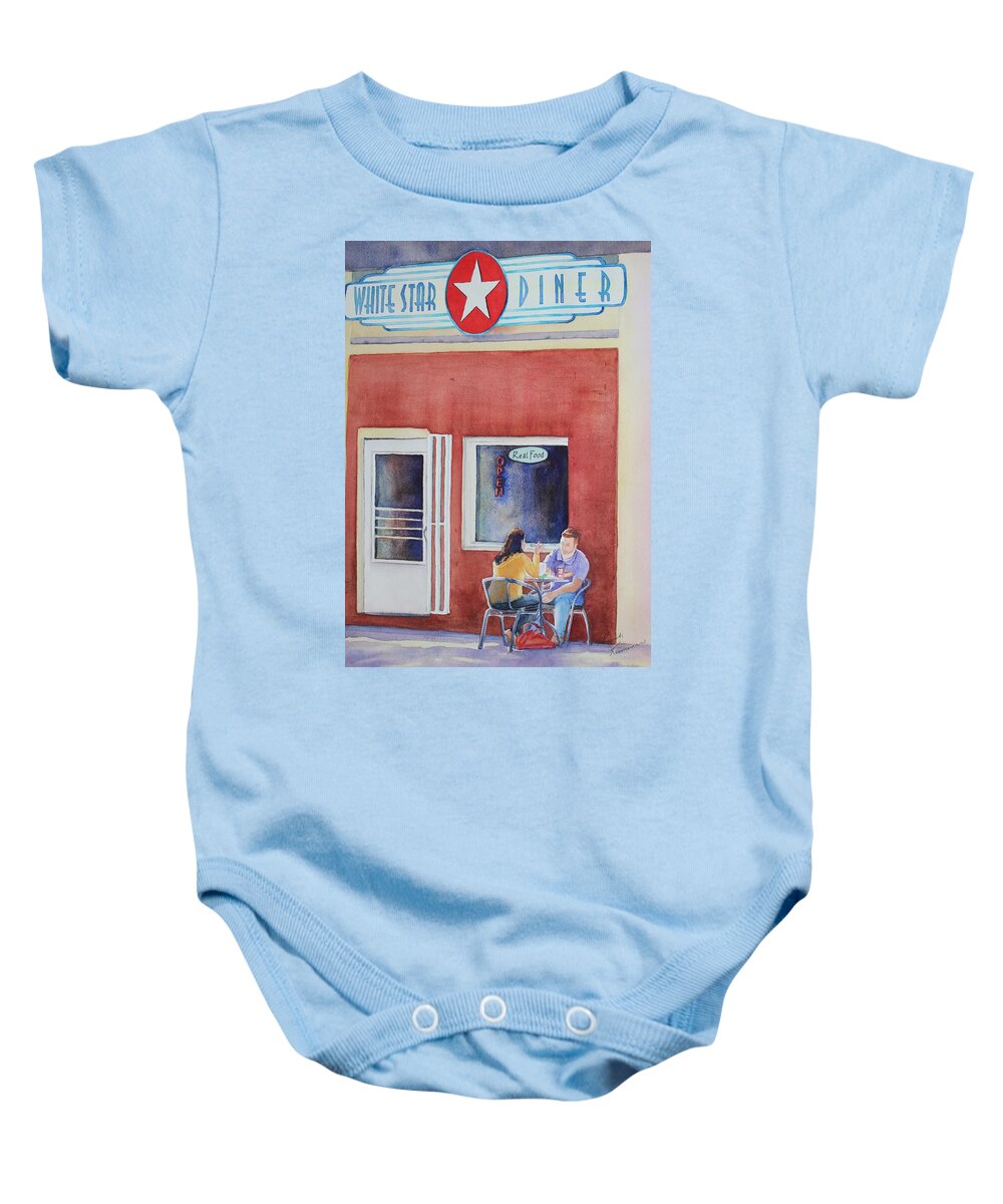 Diner Baby Onesie featuring the painting Real Food by Ruth Kamenev