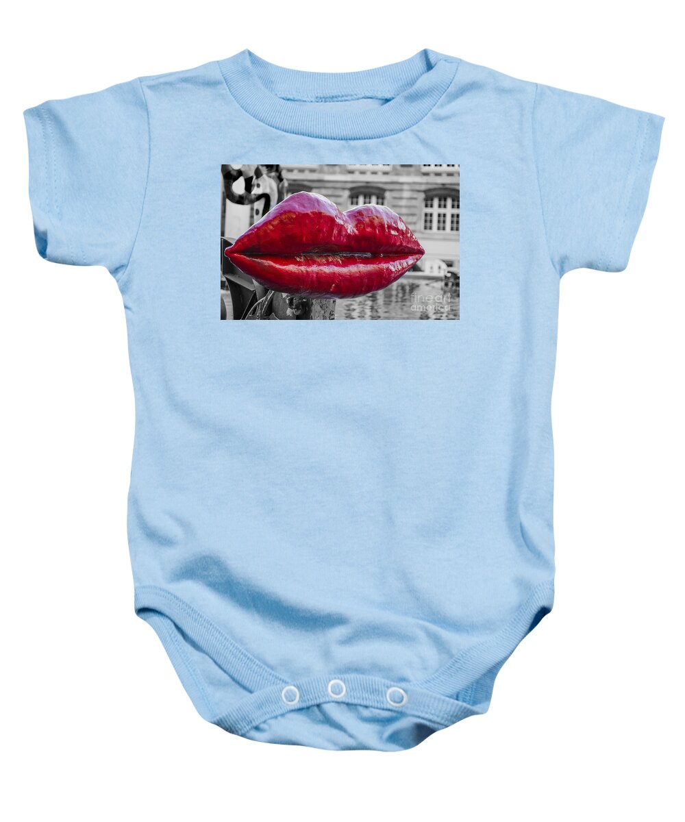 Ancient Baby Onesie featuring the digital art Red lips by Patricia Hofmeester