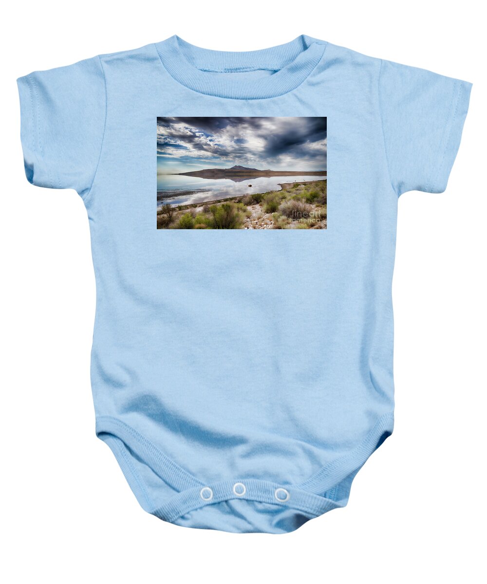 Antelope Island Baby Onesie featuring the photograph Reflections of Antelope Island by Donna Greene