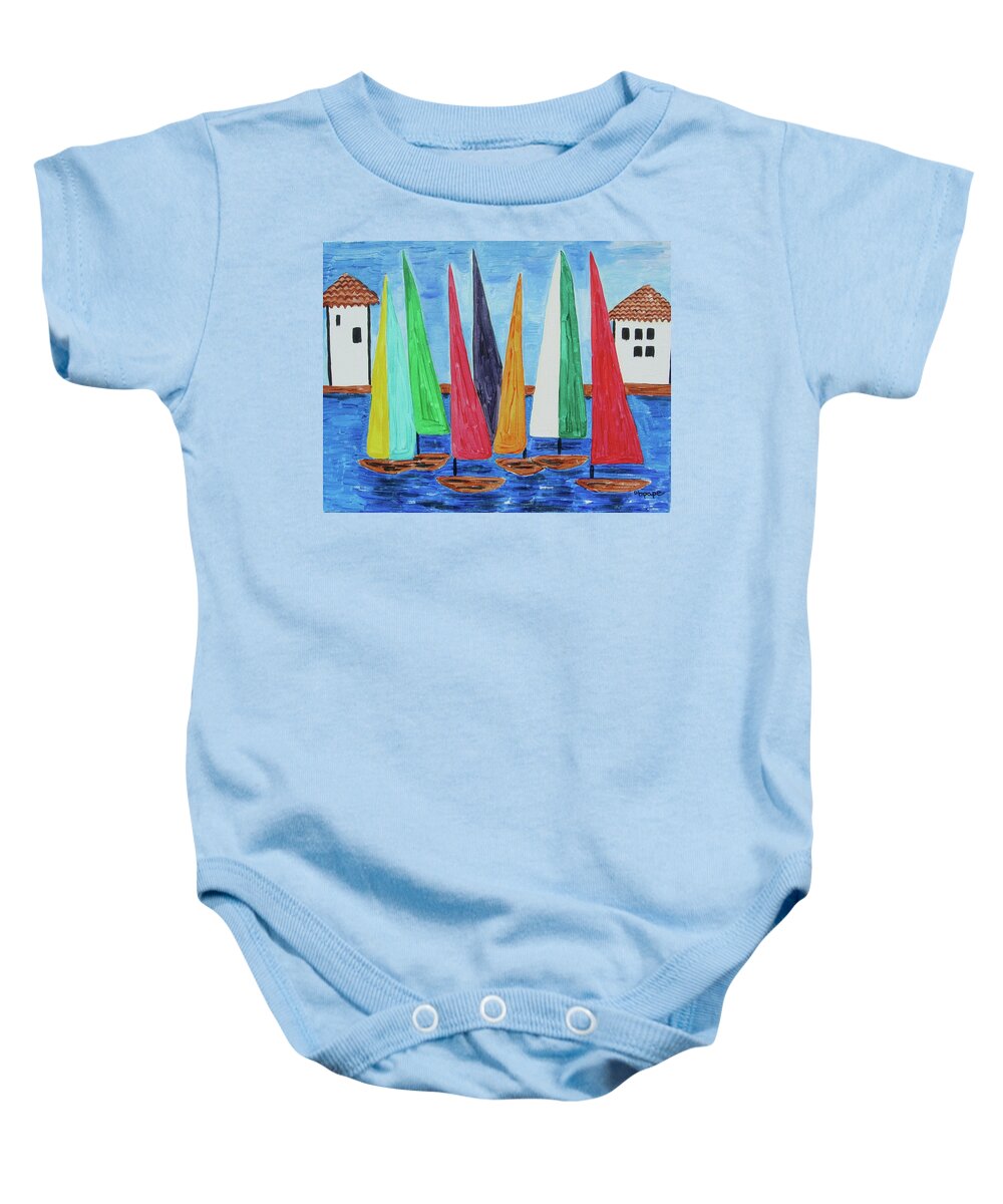 Sailboat Race Baby Onesie featuring the painting Regatta by Diane Pape