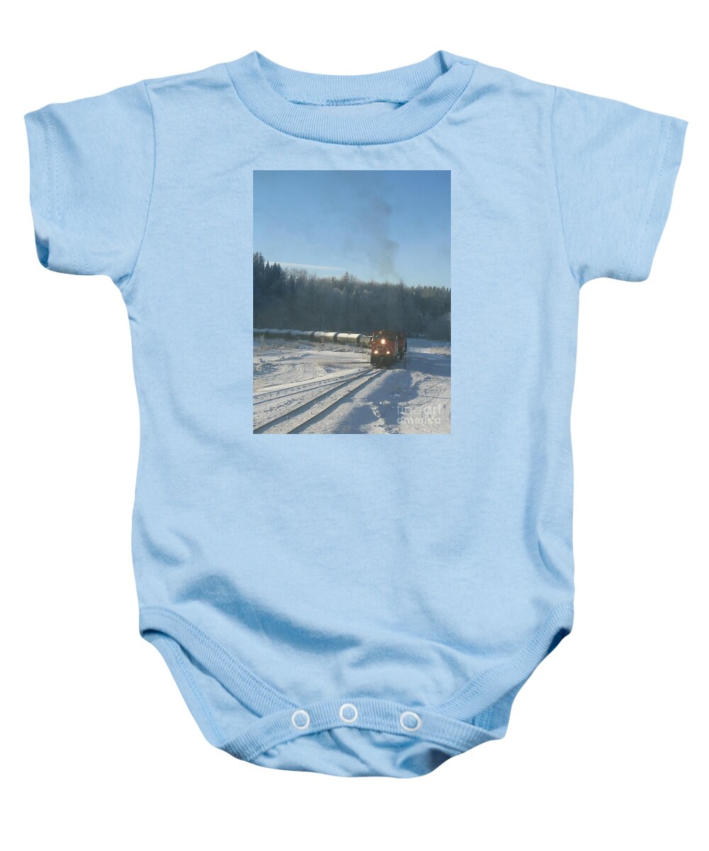 Cn Baby Onesie featuring the photograph Ride The Rails by Vivian Martin