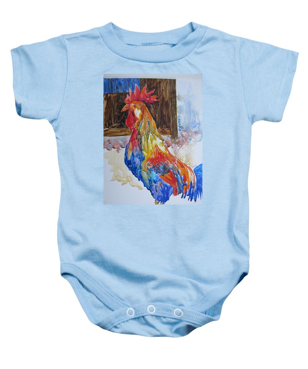 Rooster Baby Onesie featuring the painting Rooster by Jyotika Shroff