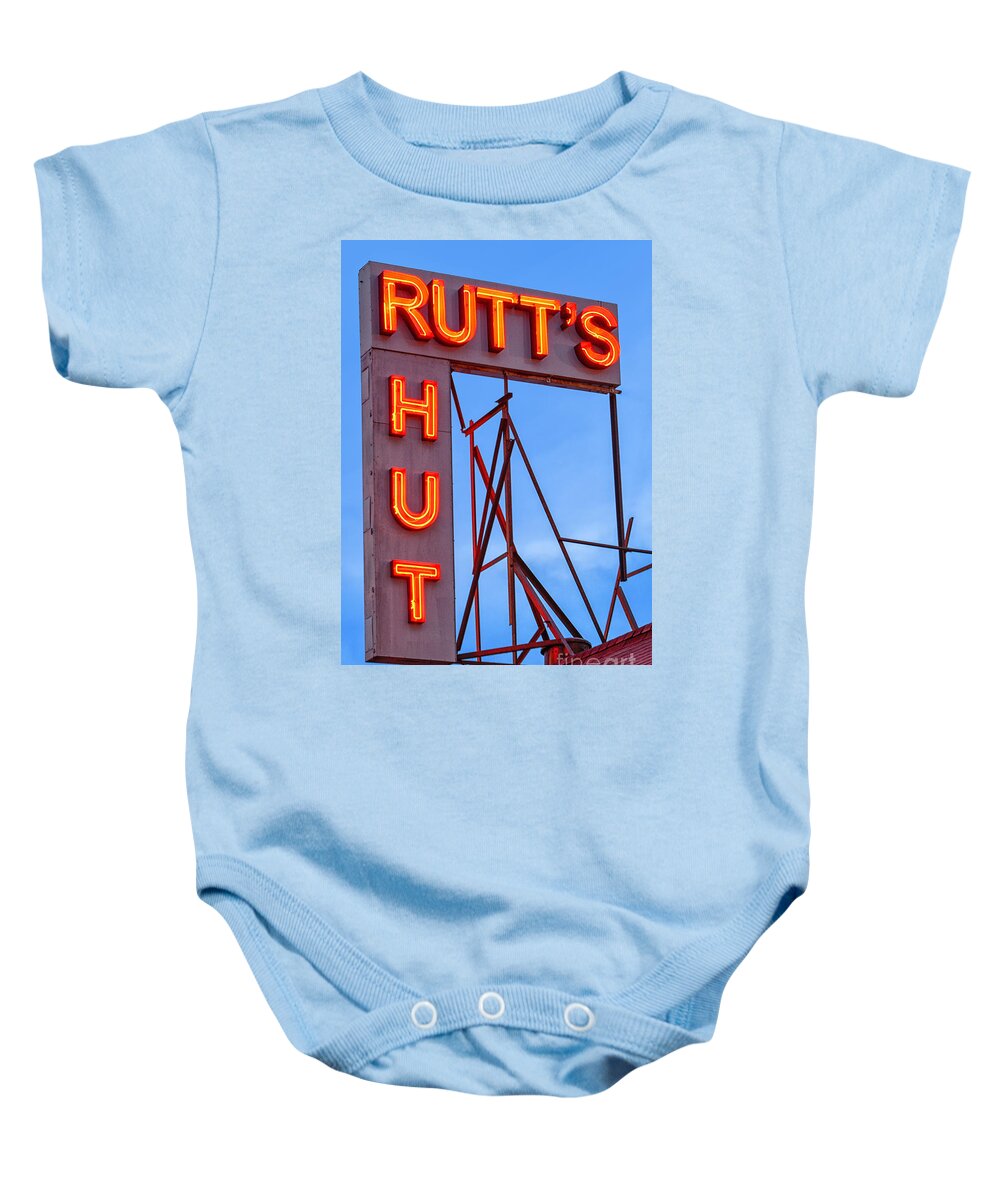 A Hot Dog Program Baby Onesie featuring the photograph Rutt's Hut by Jerry Fornarotto