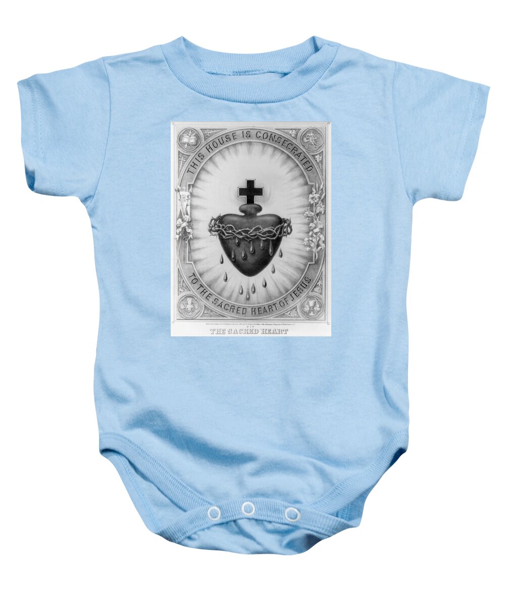 1874 Baby Onesie featuring the painting Sacred Heart Of Jesus by Granger