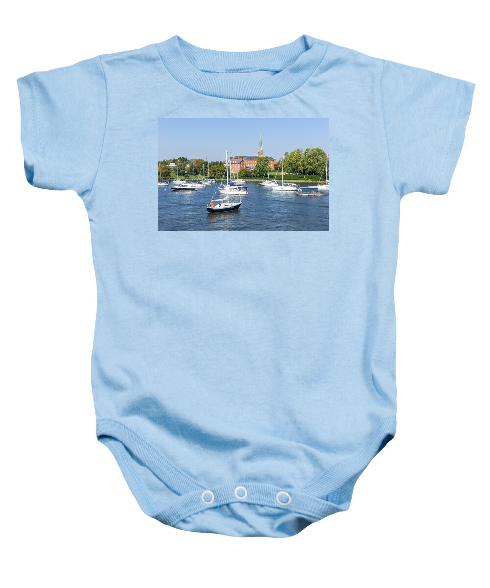 Water Baby Onesie featuring the photograph Sailboats by Charles Carroll House by Charles Kraus