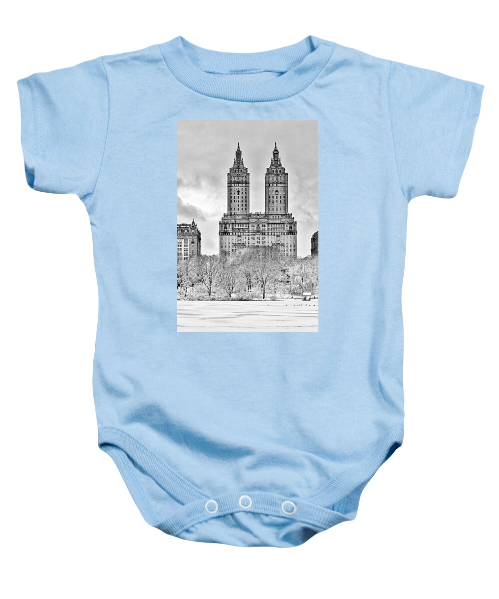 Central Park Baby Onesie featuring the photograph San Remo Towers NYC by Susan Candelario