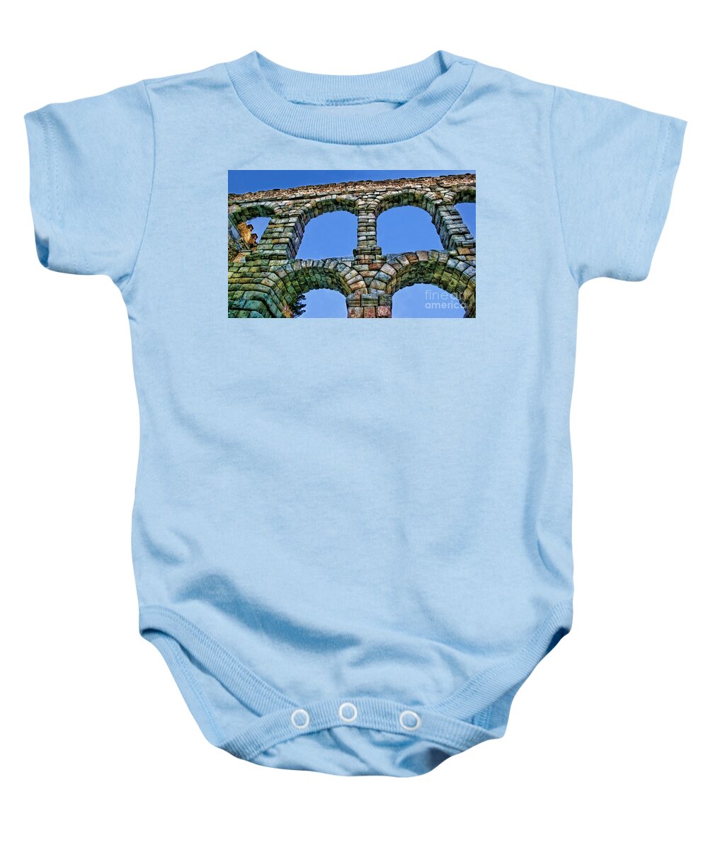 Segovia Baby Onesie featuring the photograph Segovia Aqueducts Blue by Diana Sainz by Diana Raquel Sainz