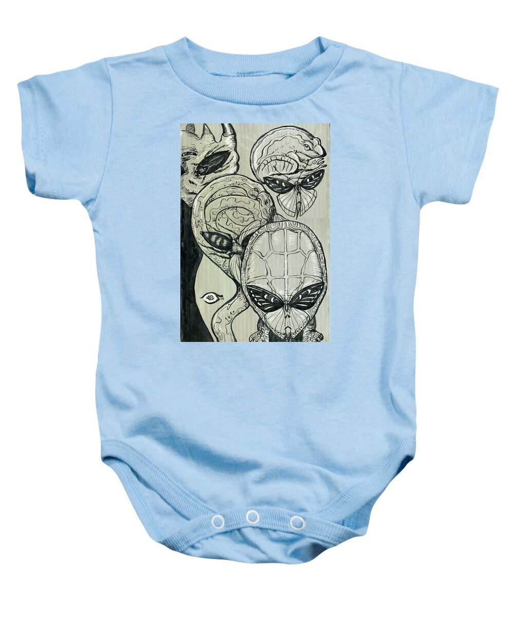 Surreal Baby Onesie featuring the mixed media Shades of Grays Three by John Ashton Golden