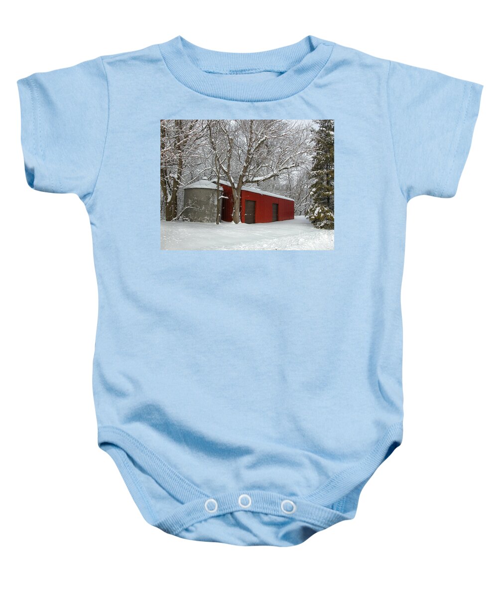 Timothy Hacker Baby Onesie featuring the photograph Silo and Shack by Timothy Hacker