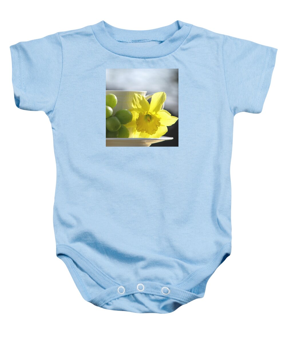 Tea Cups Baby Onesie featuring the photograph Sipping Spring by Angela Davies
