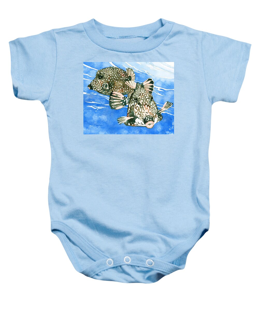 Trunkfish Baby Onesie featuring the painting Smooth Trunkfish Pair by Pauline Walsh Jacobson