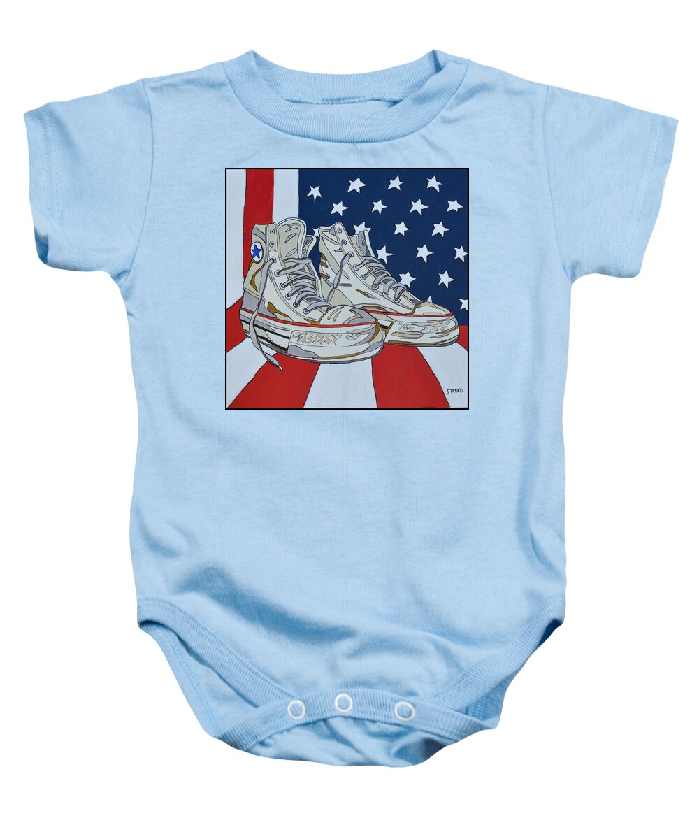  Stanko Paintings Baby Onesie featuring the painting Sneakers 9 by Mike Stanko