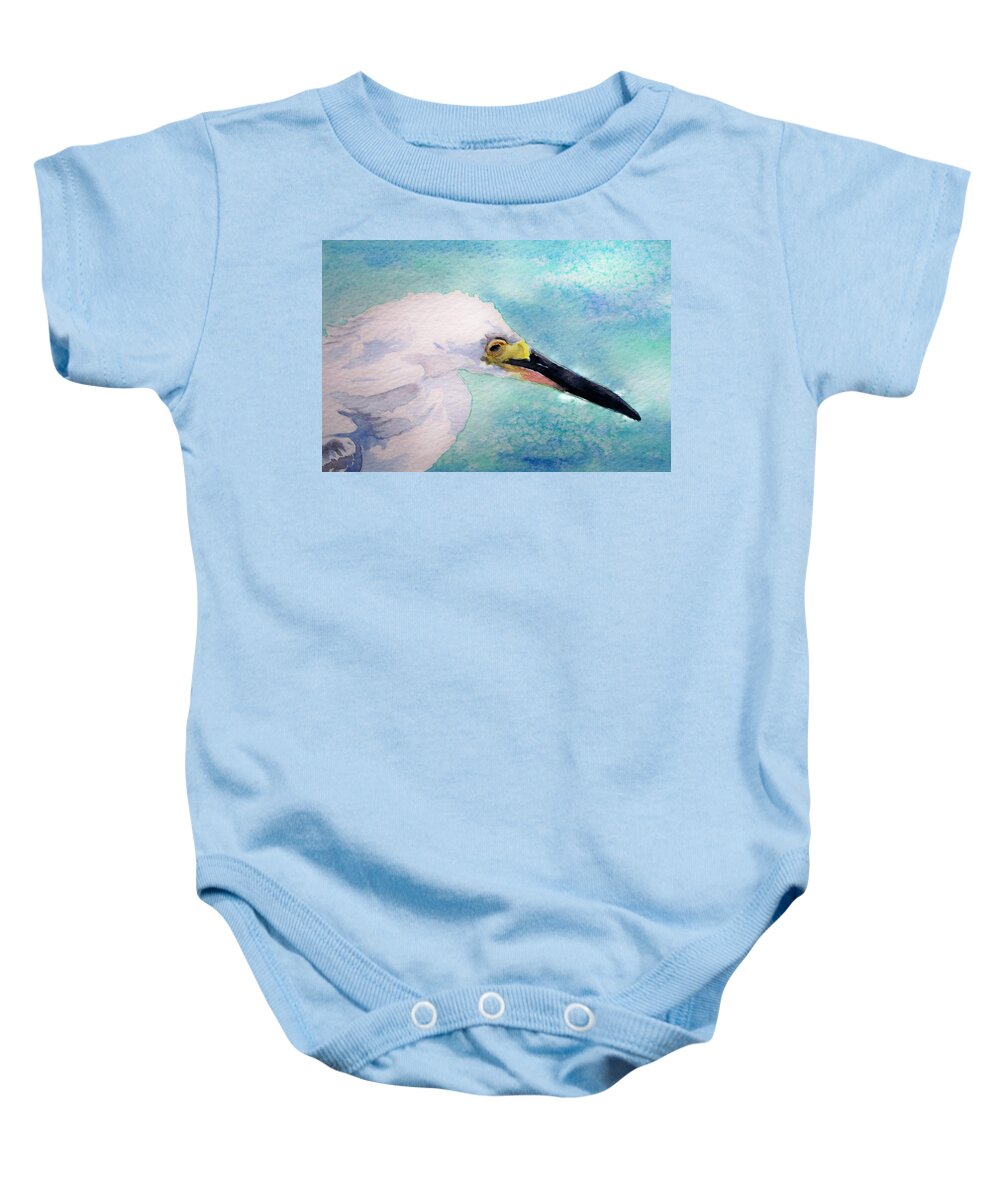 Snowy Egret Baby Onesie featuring the painting Snowy Egret by Celene Terry