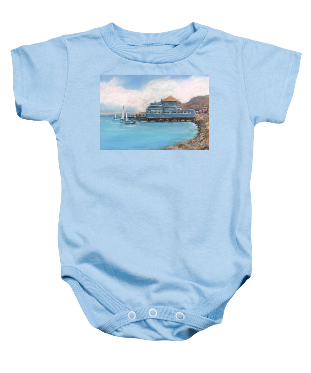 Sausalito Baby Onesie featuring the painting Soma's Restaurant by Hilda Vandergriff