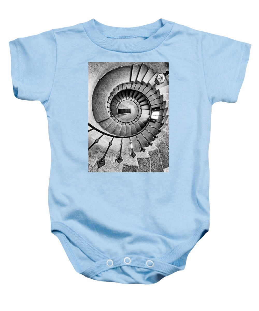 Stairs Baby Onesie featuring the photograph Spiral Castle Stairs in BW by Paul W Faust - Impressions of Light