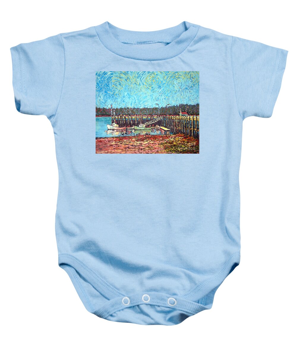 St. Andrews Baby Onesie featuring the painting St Andrews Wharf by Michael Graham