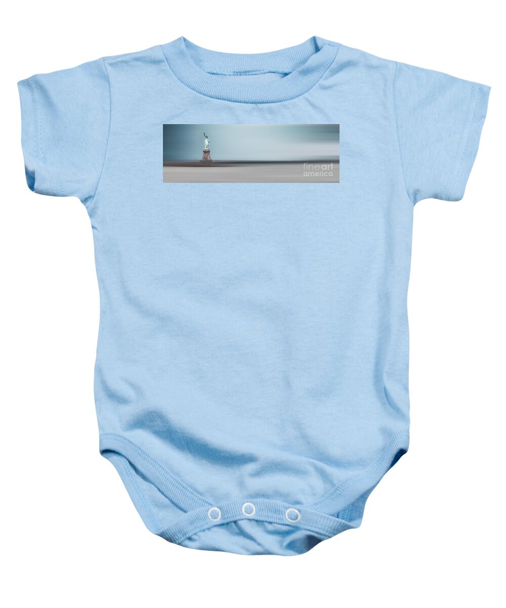 Nyc Baby Onesie featuring the photograph Statue of Liberty - blue by Hannes Cmarits