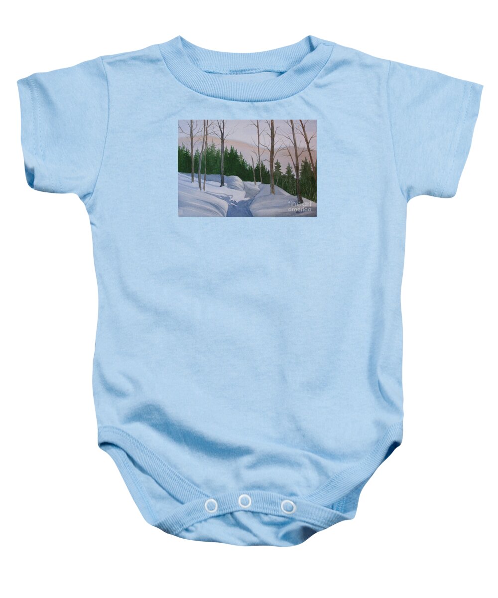 Snow Scene Baby Onesie featuring the painting Stay On The Path by Lynn Quinn