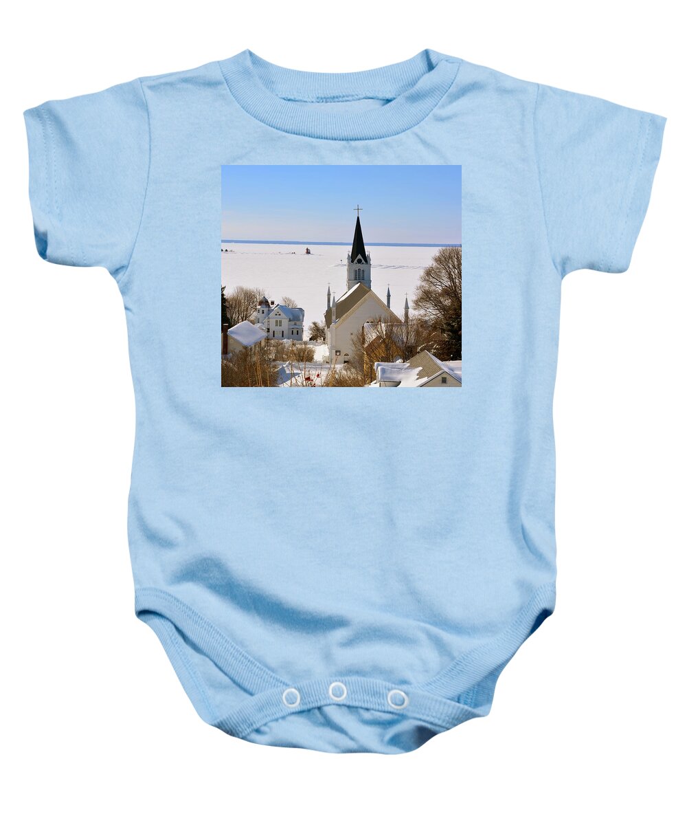 Winter Baby Onesie featuring the photograph Ste. Anne's in Winter by Keith Stokes
