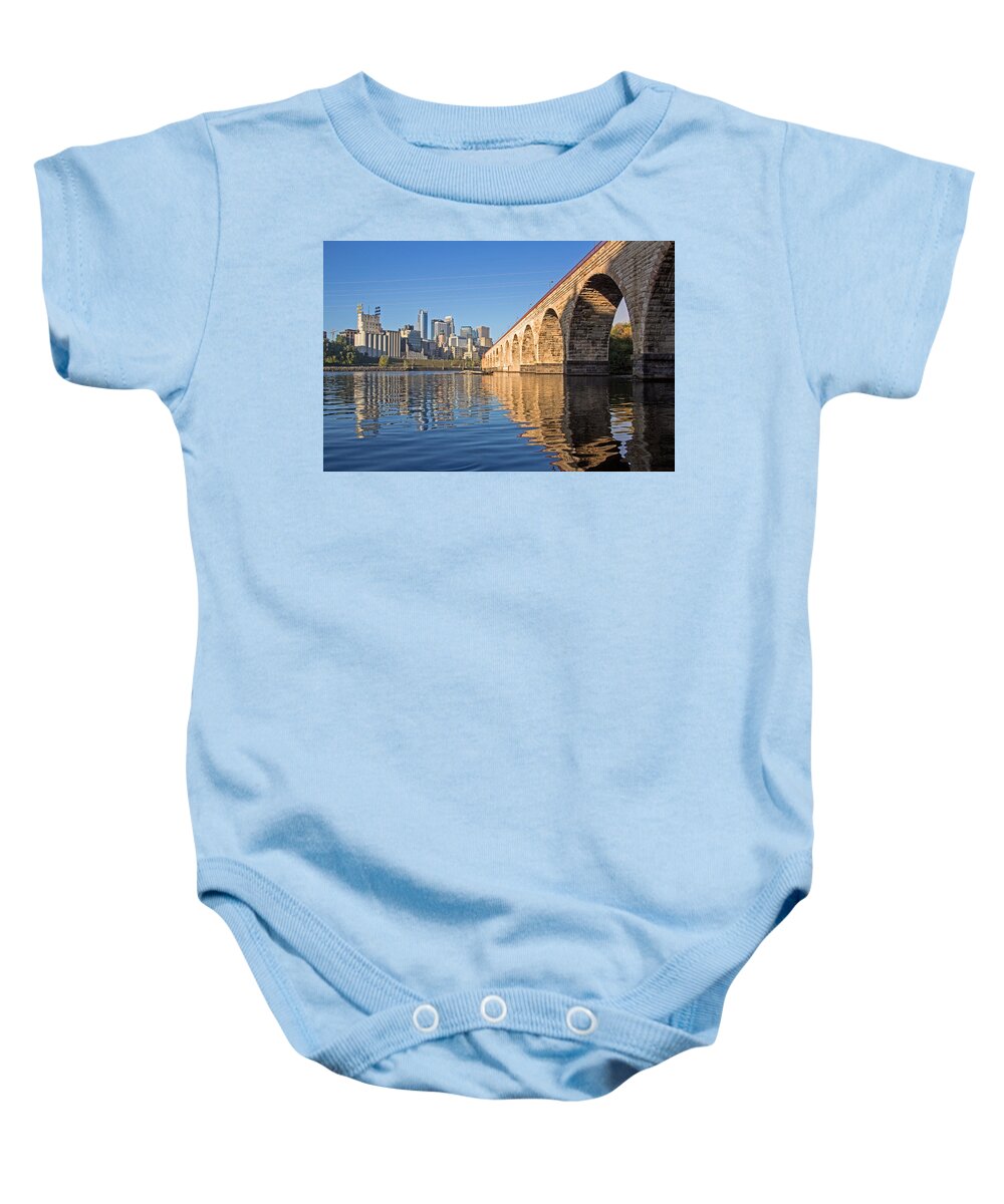 Stone Arch Bridge Baby Onesie featuring the photograph Stone Arch by Day by Angie Schutt
