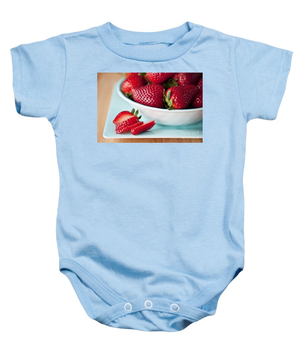 Abundance Baby Onesie featuring the photograph Strawberries In A Bowl On Counter by Jim Corwin