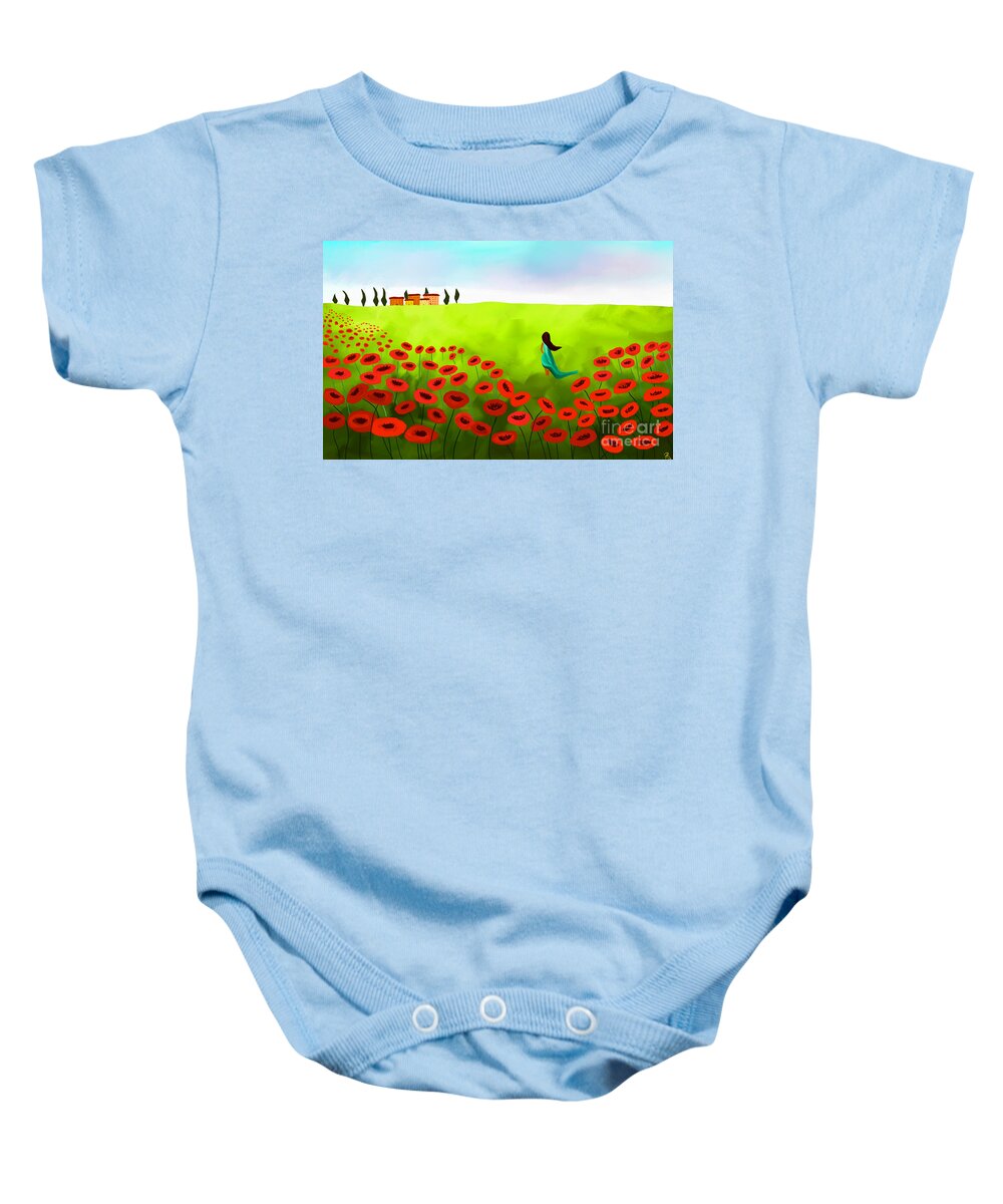 Color Baby Onesie featuring the painting Strolling Among The Red Poppies by Anita Lewis